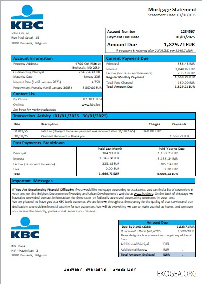 Belgique KBC banque relevé hypothécaire scr